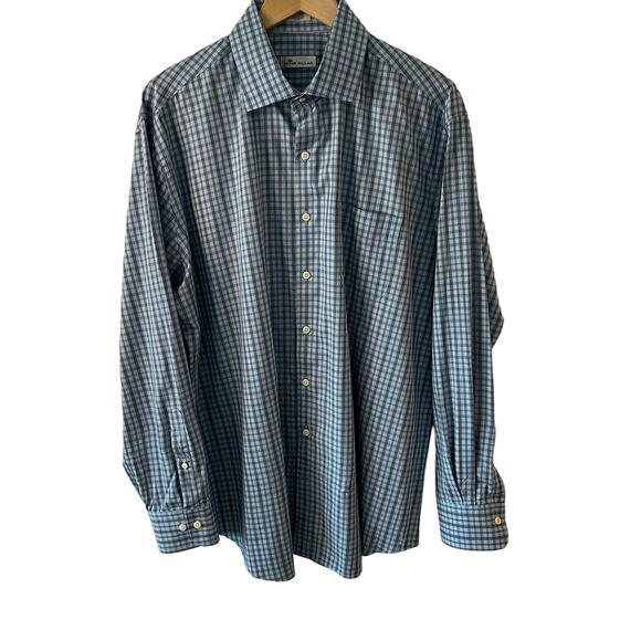 Peter Millar Button Up Plaid Shirt Men’s Size XL Blue 100% Cotton Preppy - Picture 1 of 9